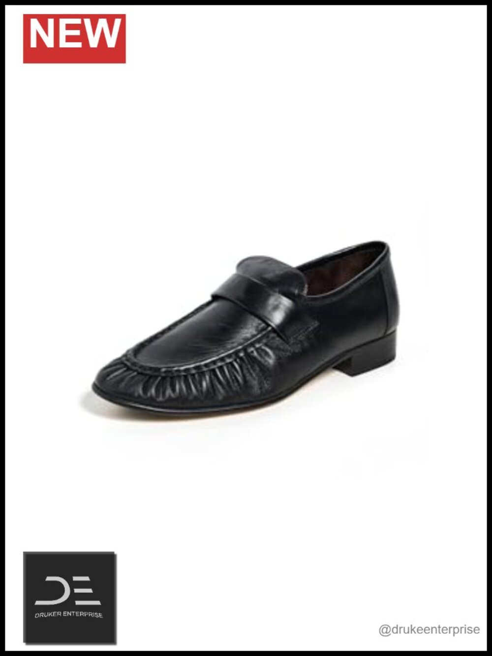 Leather Scrunch Detail Pull-On Loafers Flat Shoes Women's Round Toe